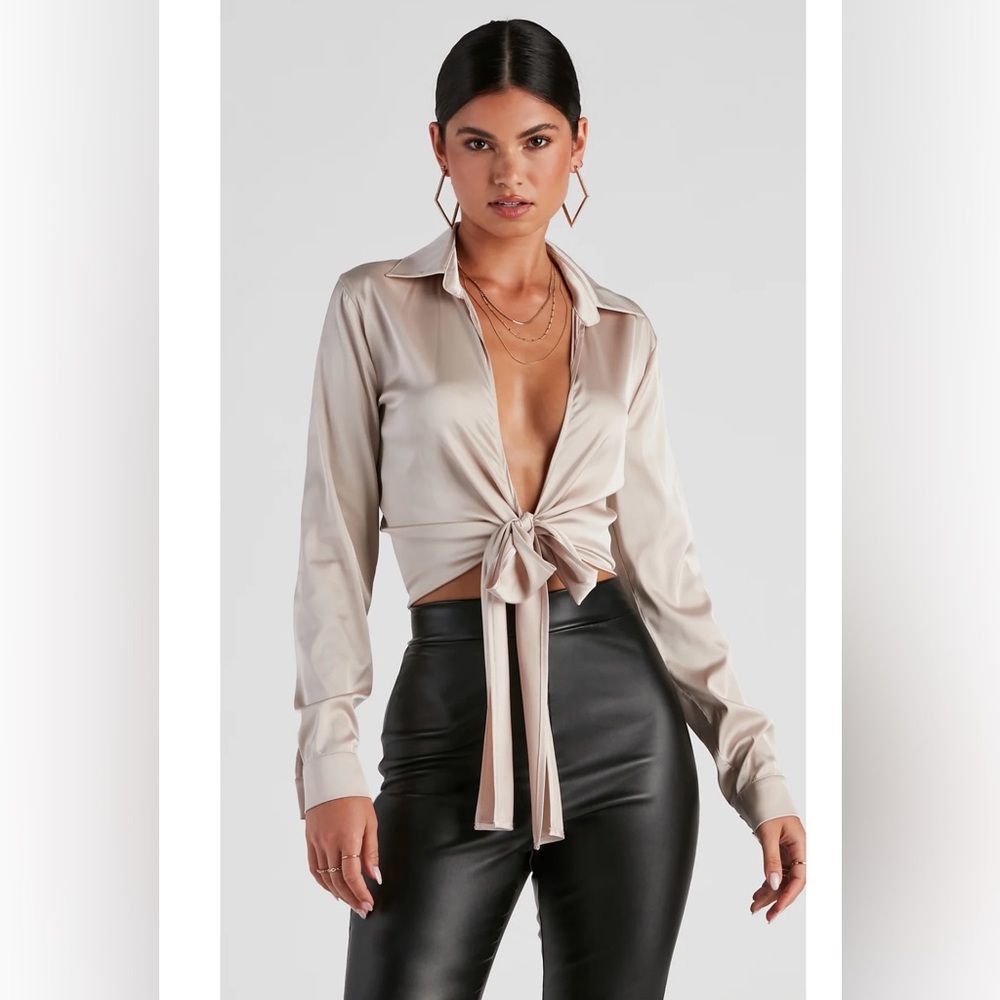 Satin Tie Front Blouse